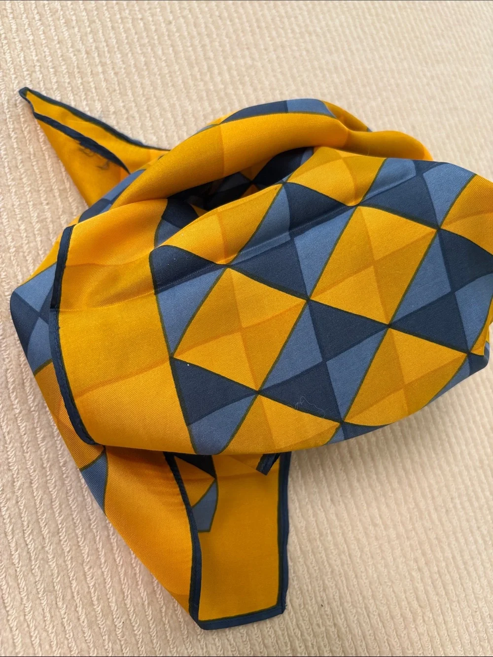 Geometric Yellow and Blue Silk Scarf